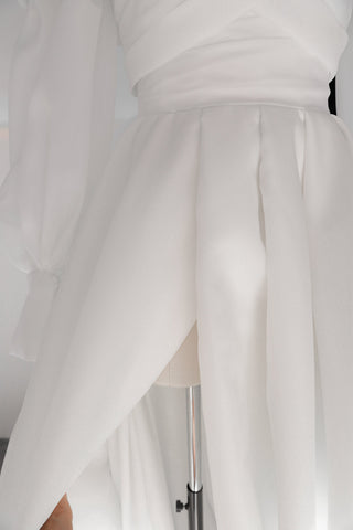 Light ivory Extra Convertible Wedding Dress Audrey (Basic dress + bolero + bow + detachable train) - Olivia Bottega