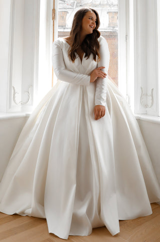 Plus Size Mikado Wedding Dress Ester with Long Sleeves - Olivia Bottega