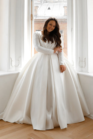 Plus Size Mikado Wedding Dress Ester with Long Sleeves - Olivia Bottega