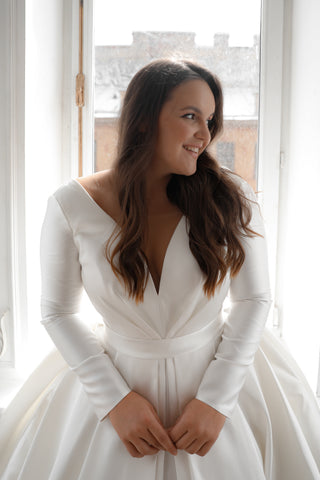 Plus Size Mikado Wedding Dress Ester with Long Sleeves - Olivia Bottega