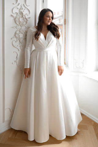 Plus Size Mikado Wedding Dress Ester with Long Sleeves - Olivia Bottega