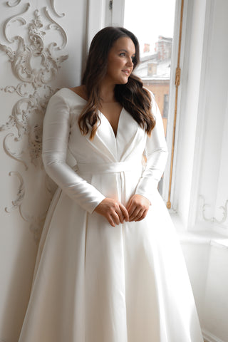 Plus Size Mikado Wedding Dress Ester with Long Sleeves - Olivia Bottega