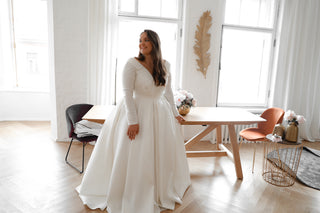 Plus Size Mikado Wedding Dress Ester with Long Sleeves - Olivia Bottega