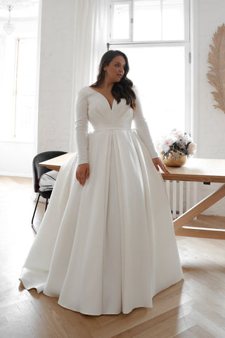 Plus Size Mikado Wedding Dress Ester with Long Sleeves - Olivia Bottega