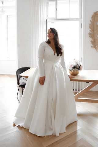 Plus Size Mikado Wedding Dress Ester with Long Sleeves - Olivia Bottega