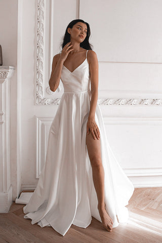 Satin Wedding Dress Sentea with Front Slit - Olivia Bottega