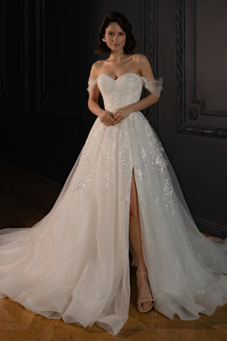 Lace Wedding Dress Jackopa with Leg Slit - Olivia Bottega