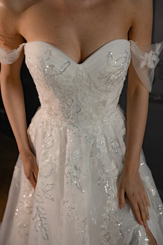 Lace Wedding Dress Jackopa with Leg Slit - Olivia Bottega