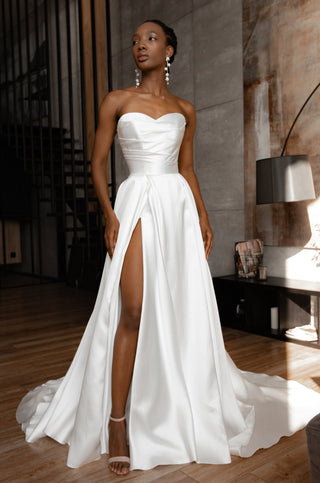 Mikado Wedding Dress Chloe with Front Slit - Olivia Bottega