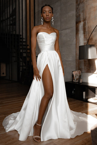 Mikado Wedding Dress Chloe with Front Slit - Olivia Bottega