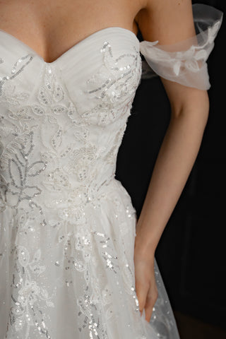 Lace Wedding Dress Jackopa with Leg Slit - Olivia Bottega