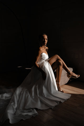 Mikado Wedding Dress Chloe with Front Slit - Olivia Bottega