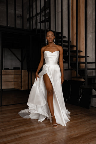 Mikado Wedding Dress Chloe with Front Slit - Olivia Bottega