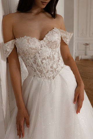 Floral Lace Wedding Dress Kristy with Detachable Cape - Olivia Bottega