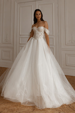 Floral Lace Wedding Dress Kristy with Detachable Cape - Olivia Bottega