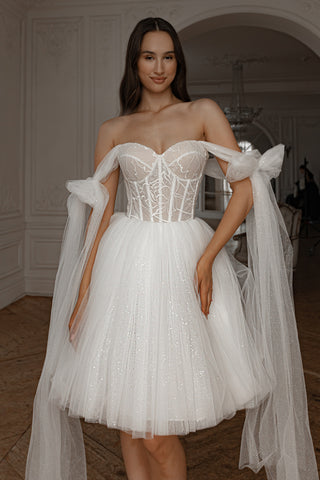 Short Wedding Dress Helena with Detachable Straps - Olivia Bottega