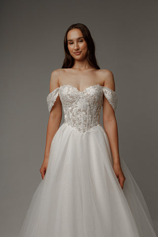 Floral Lace Wedding Dress Kristy with Detachable Cape - Olivia Bottega