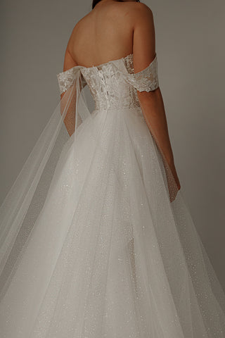 Floral Lace Wedding Dress Kristy with Detachable Cape - Olivia Bottega