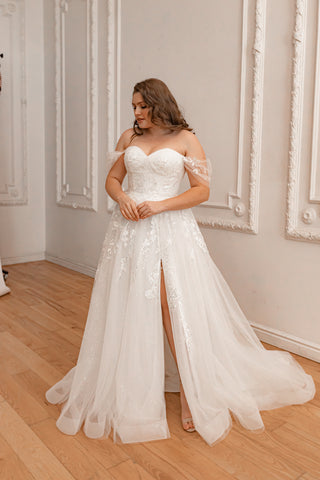 Plus Size Lace Wedding Dress Jackopa with Leg Slit - Olivia Bottega