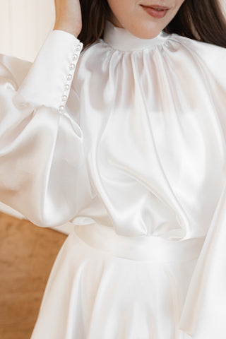 Organza Wedding Blouse Gabi with Long Sleeves & High Neck - Olivia Bottega