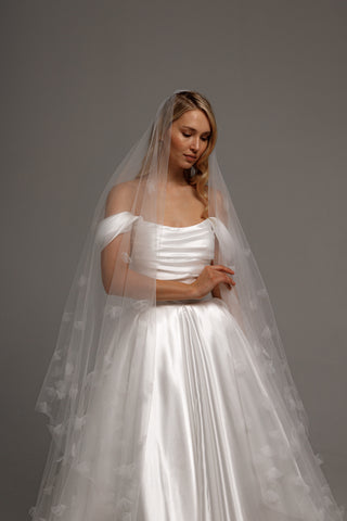 Two-Tier Wedding Veil with 3D Applique