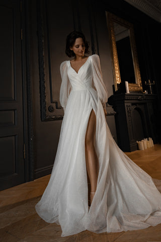 Sparkly Wedding Dress Inger With Leg Slit - Olivia Bottega