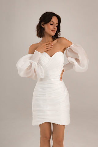 Extra Convertible Wedding Dress Audrey Mini (Basic mini dress + bolero + skirt + bow) - Olivia Bottega