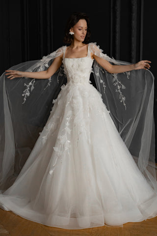 Floral Lace Wedding Dress Chyanne with Detachable Wings - Olivia Bottega