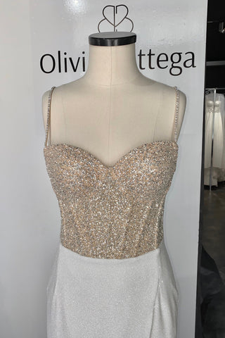 Nude Midi Sparkly Evening Dress Madonna - Olivia Bottega