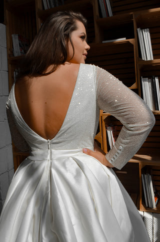 Plus Size Mikado Wedding Dress Koussindy with Long Sleeves - Olivia Bottega