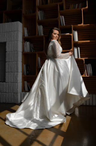 Plus Size Mikado Wedding Dress Koussindy with Long Sleeves - Olivia Bottega