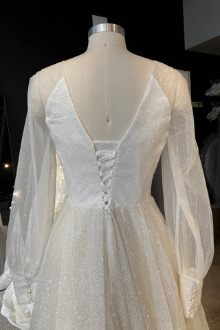 Sparkly Wedding Dress Ella With High Leg Slit - Olivia Bottega