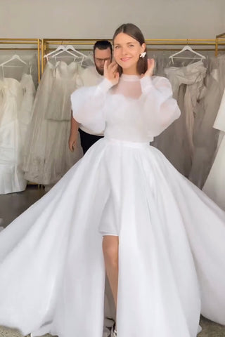 3 in 1 Wedding Dress Fountana with Detachable Audrey Skirt & High Neck Blouse - Olivia Bottega