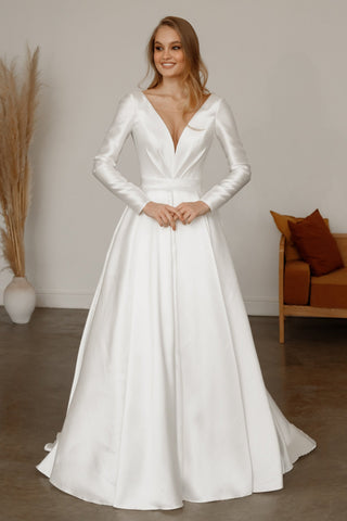 Mikado Wedding Dress Ester with Long Sleeves - Olivia Bottega