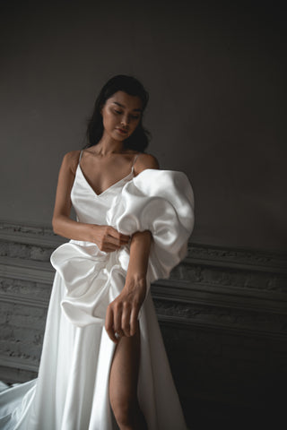 Satin Wedding Dress Sentea with Front Slit - Olivia Bottega