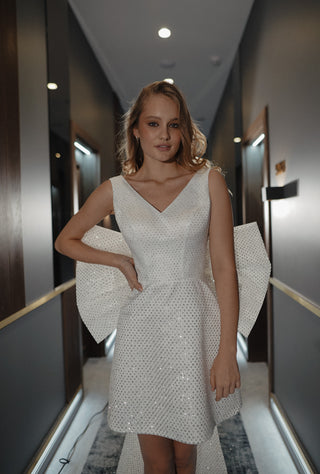 Short Sparkly Wedding Dress Wolfia with Huge Bow - Olivia Bottega