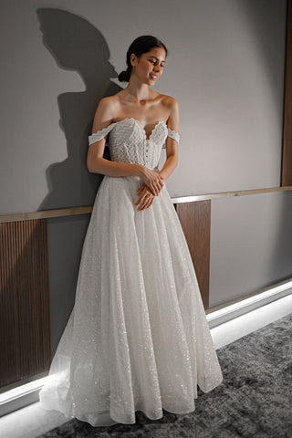 Shiny A-line Wedding Dress Coral - Olivia Bottega