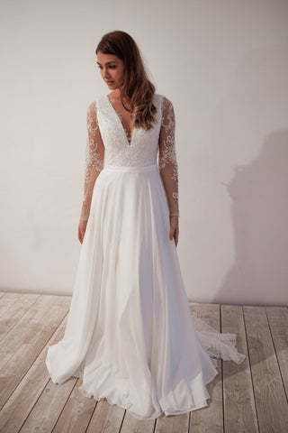 Lace Chiffon Wedding Dress Troisty Fly - Olivia Bottega