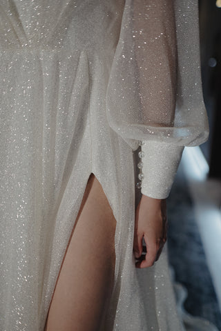 Sparkly Wedding Dress Ella With High Leg Slit - Olivia Bottega