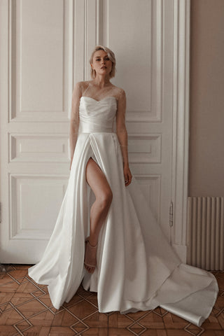 Mikado Wedding Dress Chloe with Front Slit - Olivia Bottega