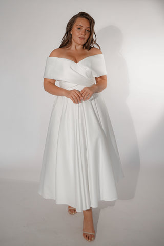 Plus Size Satin Midi Wedding Dress Cameron - Olivia Bottega