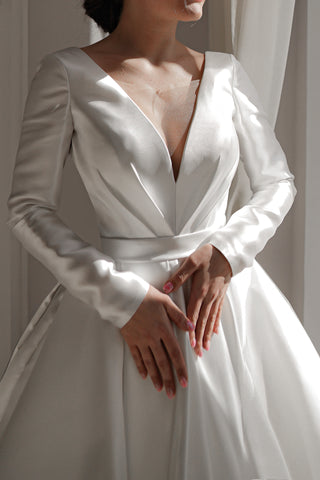 Mikado Wedding Dress Ester with Long Sleeves - Olivia Bottega