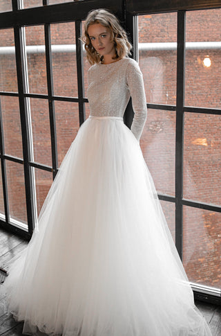 Shiny Wedding Dress Missuri with Long Sleeves - Olivia Bottega