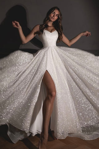 Shiny Wedding Dress Bree with a High Front Slit - Olivia Bottega