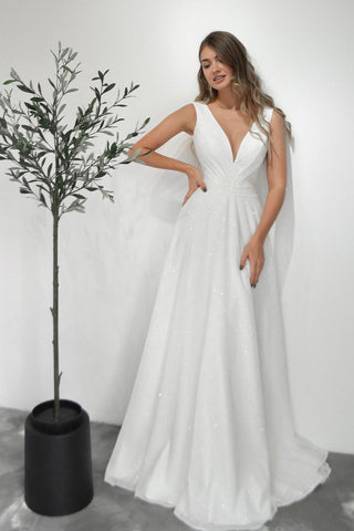 Minimalist Glitter Wedding Dress Kossy - Olivia Bottega