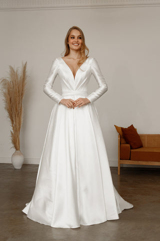 Mikado Wedding Dress Ester with Long Sleeves - Olivia Bottega