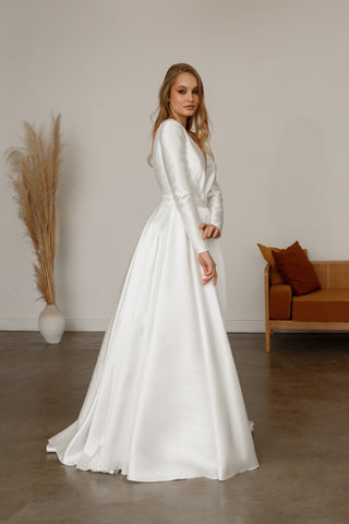 Mikado Wedding Dress Ester with Long Sleeves - Olivia Bottega