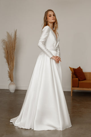 Mikado Wedding Dress Ester with Long Sleeves - Olivia Bottega