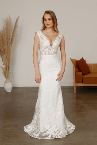 2 in 1 Lace Wedding Dress Airis with Detachable Skirt - Olivia Bottega