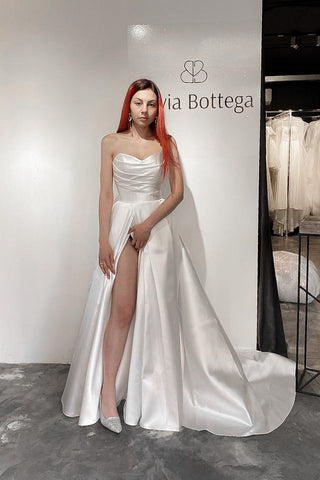 Mikado Wedding Dress Chloe with Front Slit - Olivia Bottega